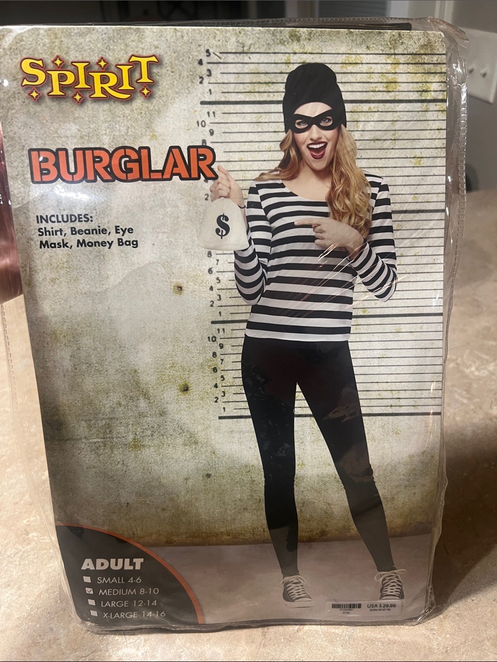 Women’s Spirit Burglar Costume - Black & White Striped Shirt with Accessories